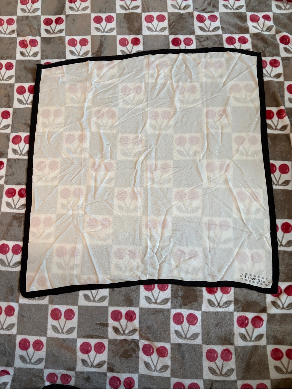 Tiffany & Co. Cream Silk Scarf with Black Border